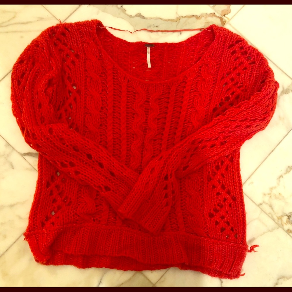 Free People Cozy Knit Sweater in Red